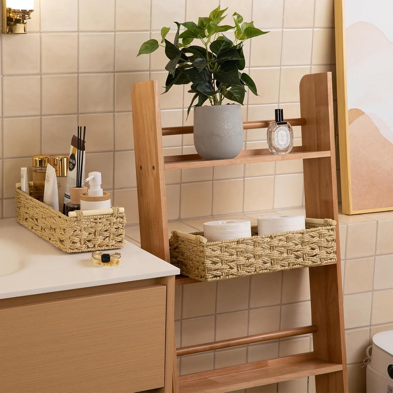 OIAHOMY Toilet Paper Baskets Handmade Paper Rope Decorative Wicker Storage Tank Shelf Cabinet Organizer for Bathroom Home, Set of 2, Yellow - Image 2